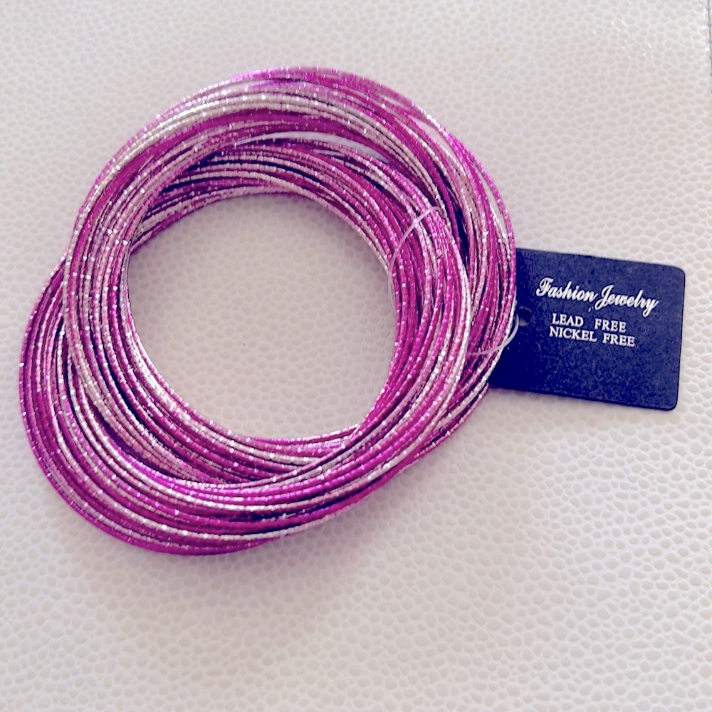 Bangle Bracelets- Intertwined Glitter Lead & Nickel Free- Pink/Silver